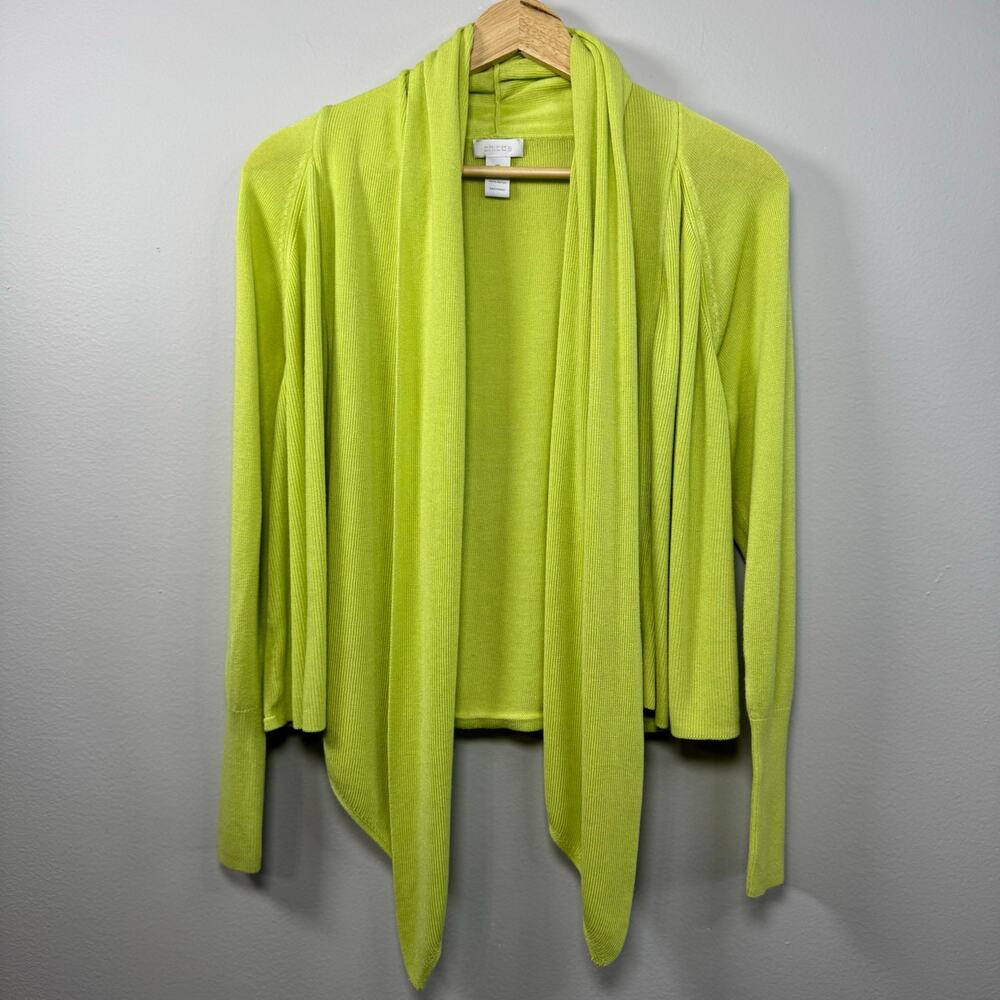 Chico's Open Front Cardigan Size 2 Large Chatreuse Neon Green Dopamine Spring